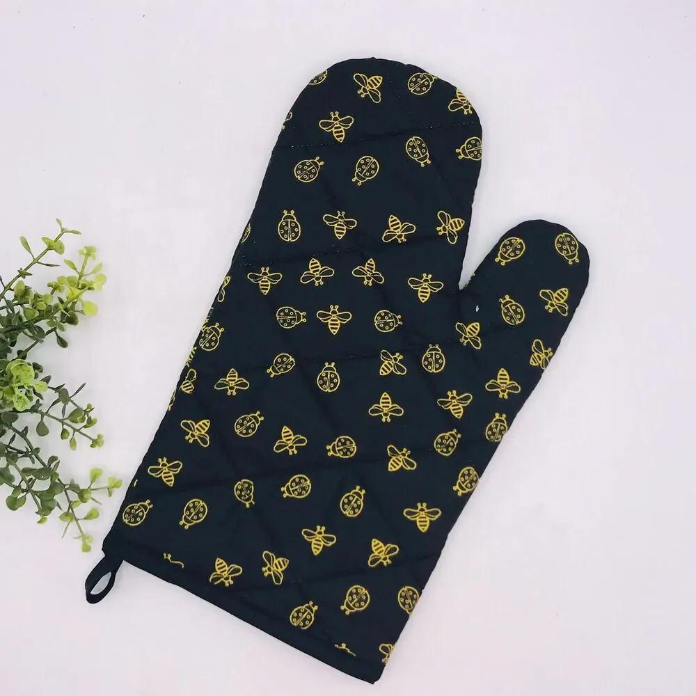 Oven Mitt: Gold Bees and Bugs on Black Baking Mitt Gift Cottage